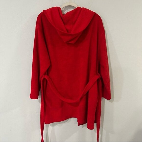 Victoria's Secret Bright Red Plush Cozy Short Hooded Robe Women’s Size Medium - Picture 6 of 7